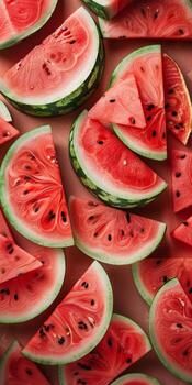 Slices of watermelon arranged on table photo