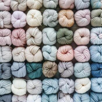 Array of colorful yarn skeins photo