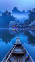 Boat floating on body of water photo