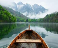 Boat floating in water photo