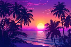 A painting of a sunset with palm trees photo