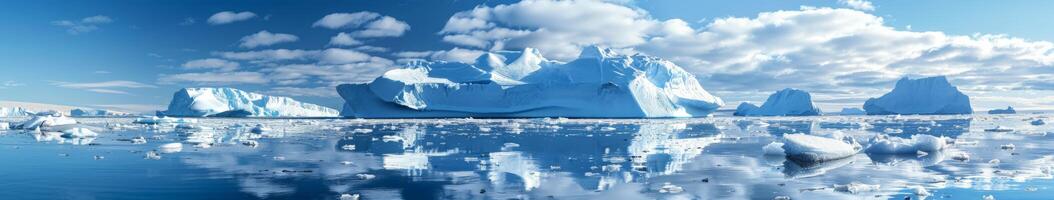 Massive iceberg drifting in ocean surrounded by clouds photo