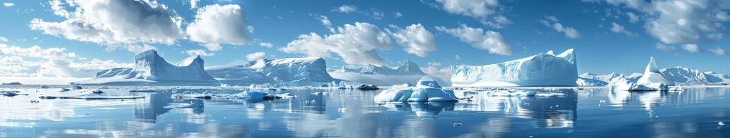 Group of icebergs drifting on water photo