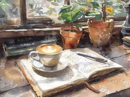 A cup of coffee and a book photo