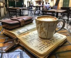 A cup of coffee on top of a book photo