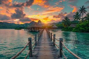 Dock Leading to Hut at Sunset photo