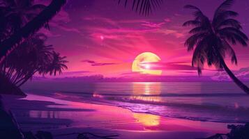 Sunset on Beach With Palm Trees photo