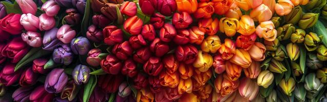 Row of Colorful Tulips in Rainbow Order photo