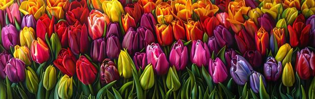 Vibrant Tulips Blooming in Field photo