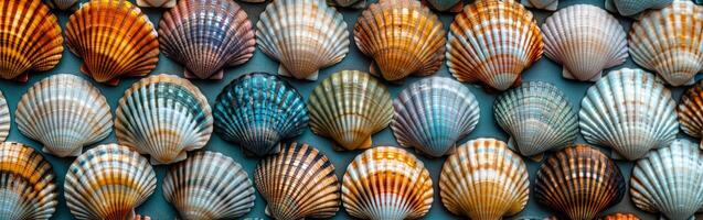 Colorful Seashells on Blue Surface photo