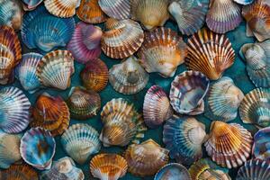 Assorted Seashells Arranged on a Table photo