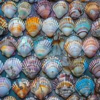 Seashells Lined Up on Wall photo