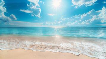 Sun Shining Over Ocean on Beach photo