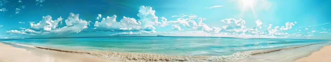 A Painting of a Beach With Blue Water and Clouds photo