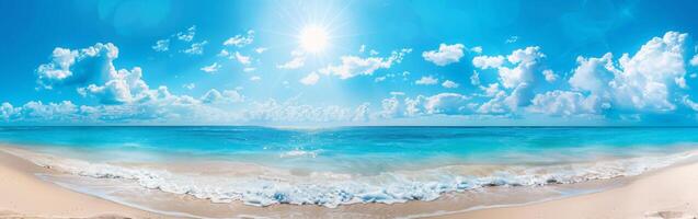 Painting of a Beach With Blue Sky and White Clouds photo