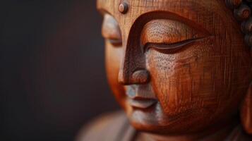 Close Up of a Wooden Buddha Statue photo
