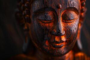 Close Up of a Buddha Statue With Eyes Closed photo