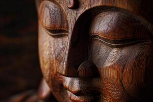 Close Up of a Wooden Statue of a Person photo