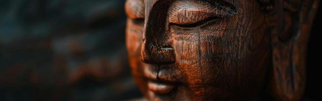 Close Up of a Wooden Statue of a Person photo