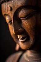 Close Up of a Wooden Statue of Buddha photo