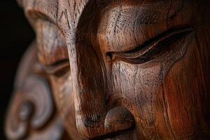 Close Up of Wooden Statue of a Person photo