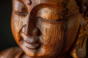 Close Up of a Wooden Statue of a Buddha photo