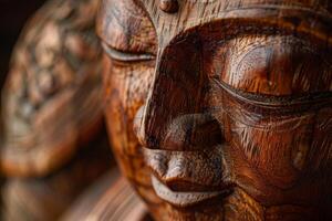 Close Up of a Wooden Buddha Statue photo