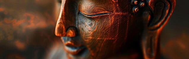 Close Up of a Buddha Statue With Blurry Background photo