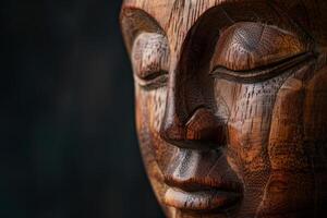 Close Up of a Wooden Buddha Statue photo