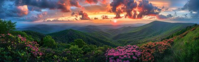 Sunset Over Mountain Range photo
