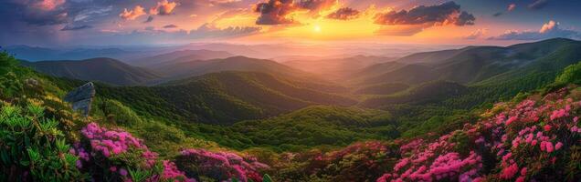 Sun Setting Over Mountain Range photo