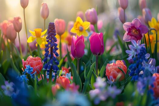racimo de flores untado a través de césped foto