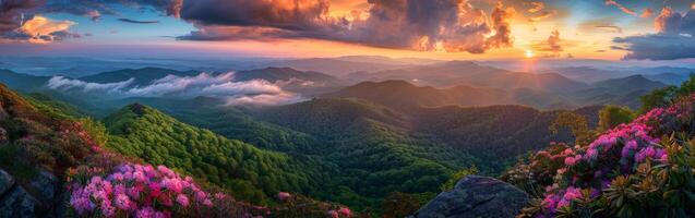 Sunset Over a Mountain Range photo