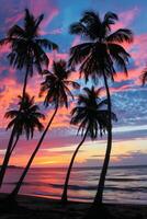 Palm Trees Silhouetted Against a Colorful Sunset photo