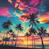 Palm Trees and Colorful Sunset Painting photo