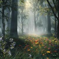 Lush Forest Abounding With Trees and Flowers photo