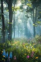 Lush Forest Abloom With Flowers and Trees photo