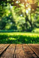 Wooden Table Top in Park photo