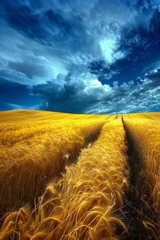 Wheat Field Under Cloudy Blue Sky photo