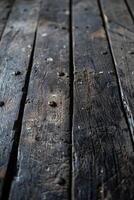 Close Up of Wooden Table With Nails photo