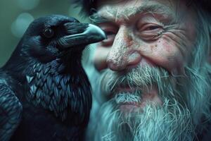 Person With Bird on Shoulder Close-Up photo