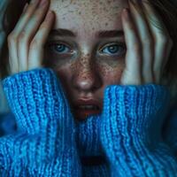 Woman With Freckles Covering Her Face photo