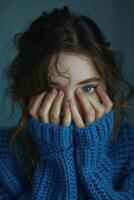 Woman Covering Face With Hands photo