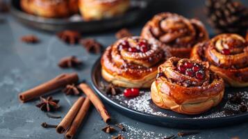 Cinnamon Rolls With Cranberry Filling on a Plate photo