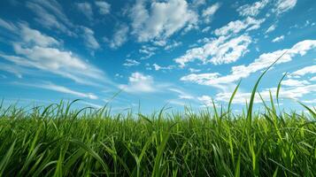 Grassy Field Under Blue Sky With Clouds photo
