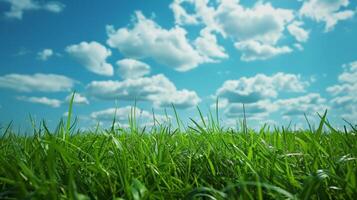 Grassy Field Under Blue Sky With Clouds photo