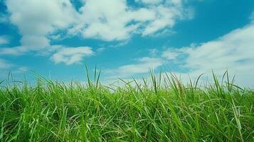 Grassy Field and Blue Sky Landscape photo