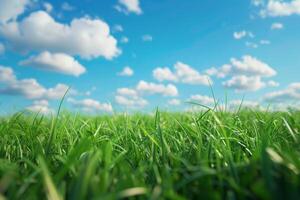 Vast Green Grass Field Under Blue Sky photo