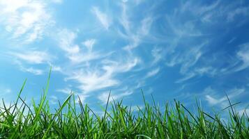 Grassy Field Under Blue Sky With Clouds photo