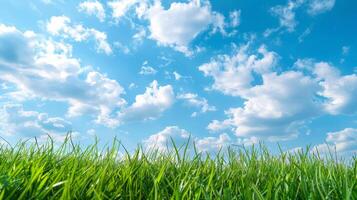 Grassy Field Under Blue Sky With Clouds photo
